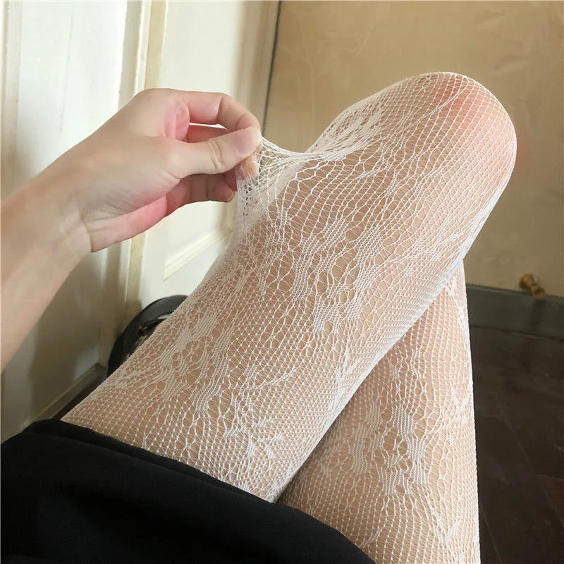 Sexy Hollowed Lace Mesh Stockings Bottomed Pantyhose Classic Lolita Fishnet  Women Netting Gothic Punk Retro Spider Web Tights