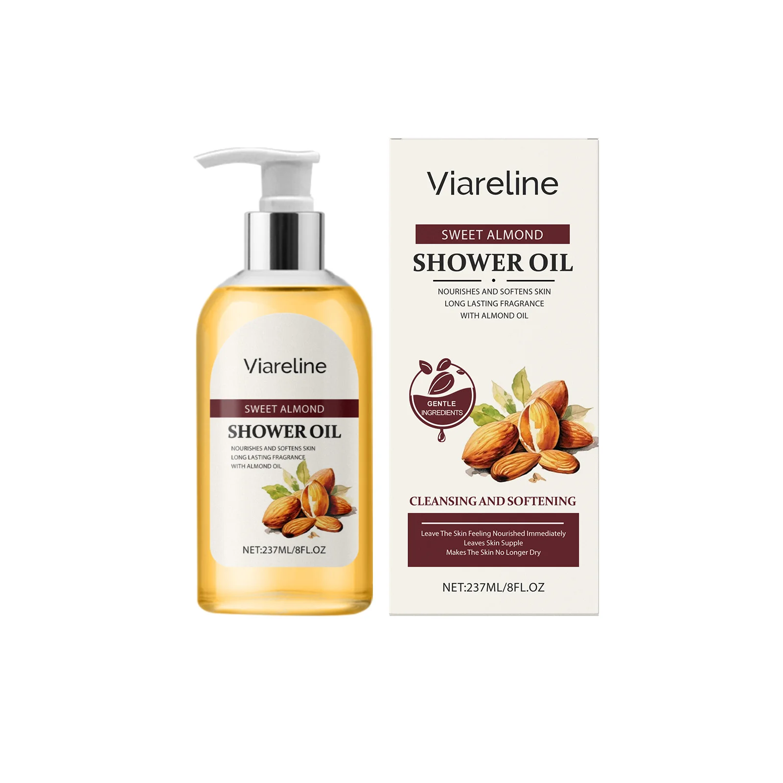 

Viareline Body Nourishing Bath Oil Gentle Ingredients Daily Clean Skin Moisturizing Delicate Skin 2pcs