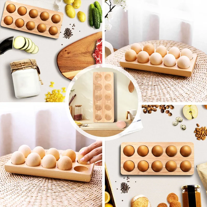 HOT Egg Tray Wooden Egg Holder For Eggs Usable In Kitchen Refrigerator, Or Countertop For Display Or Storage, Holds 10 Eggs