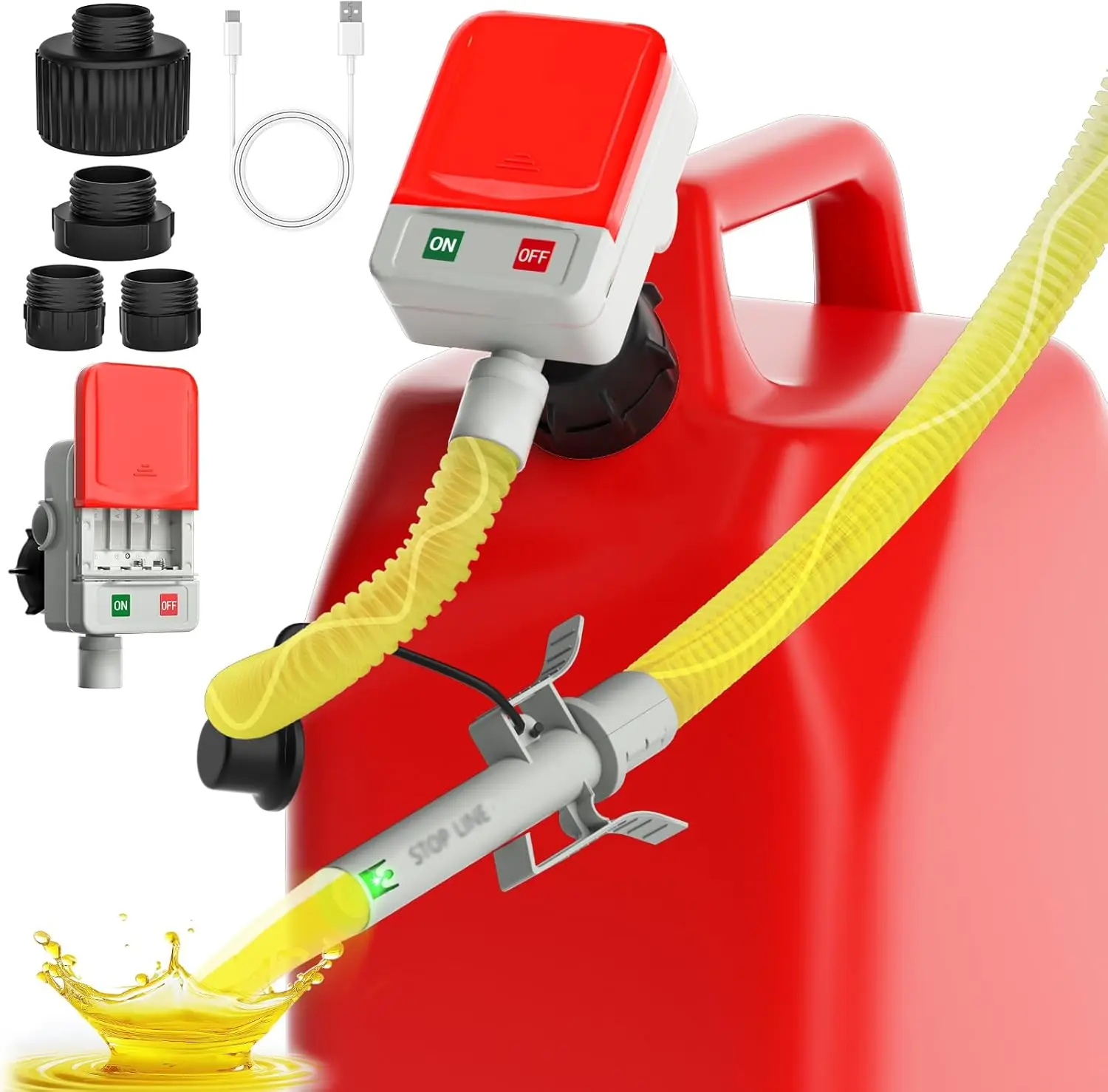 

Auto-Stop Fuel Transfer Pump, 3.2 GPM Fast Flow, 51" Hose, Battery/USB Powered with Adapters for Gasoline, Diesel