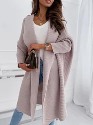 Autumn winter 2022 loose long cardigan Women knitted long sleeve open stitch oversized sweater Pink/gray/blue cardigans