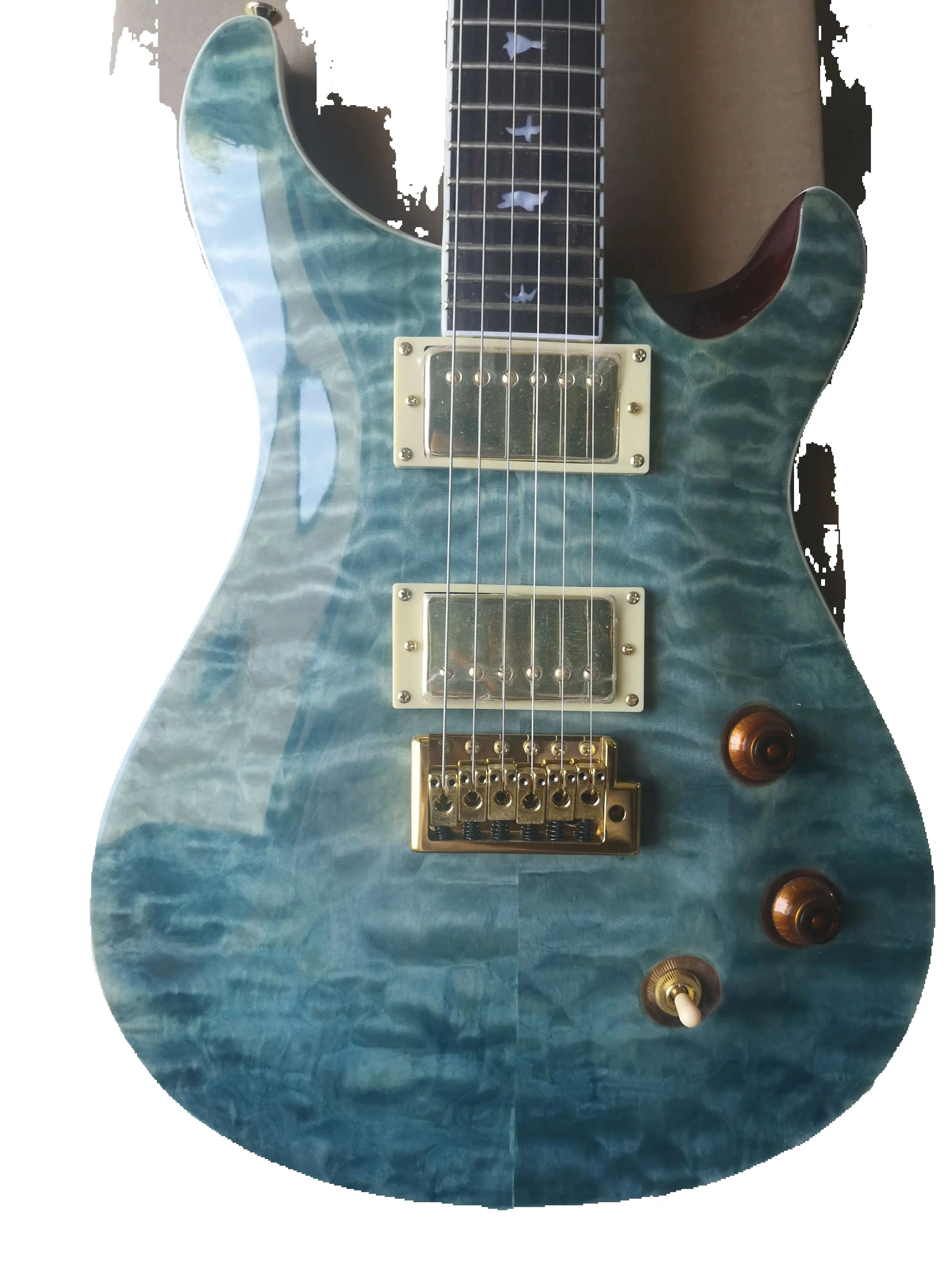 Electric Guitar Light blue large floral veneer, hot. HAVE LOGO Made in China, mahogany body, in stock