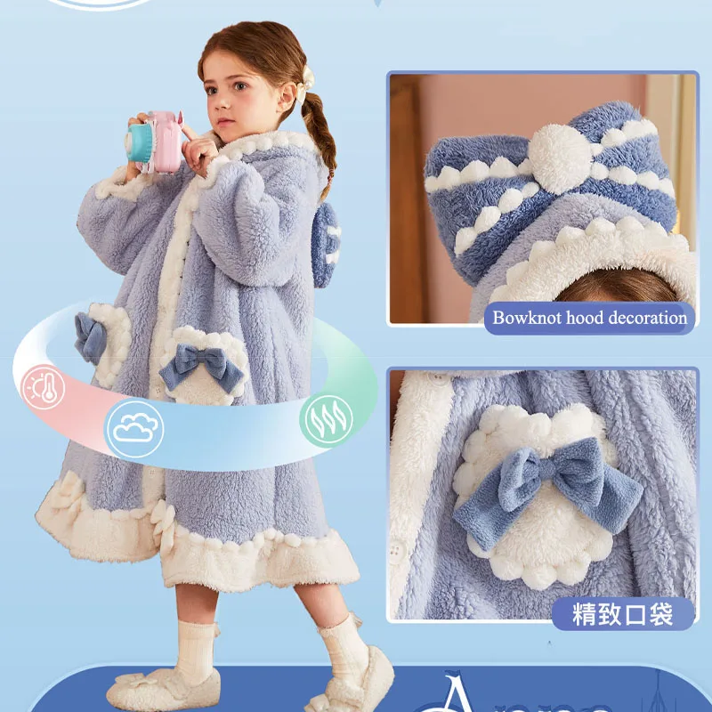 Kids Cute cartoon hooded Bathrobe Princess Belted bow style hood Thicken robes homewear Sleepwear Boys Girls