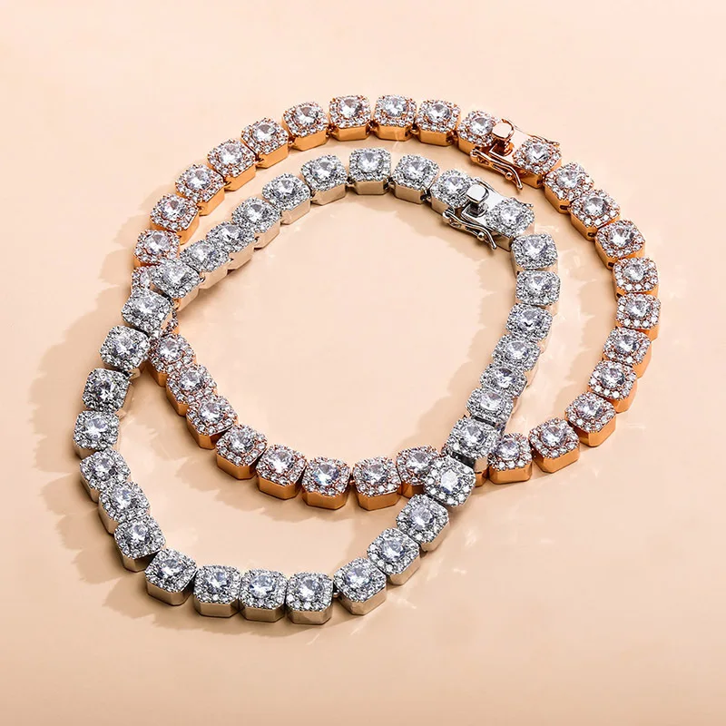 Hip Hop Micro Paved AAA Cubic Zirconia Bling Iced Out Tennis Link Chain Chokers Necklaces for Men Women Unisex Rapper Jewelry