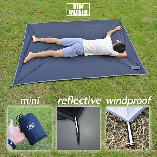 Estera de Picnic de bolsillo ultraligera con huella de tienda, estacas a prueba de viento, para acampar al aire libre, portátil, plegable, impermeable, hoja de suelo