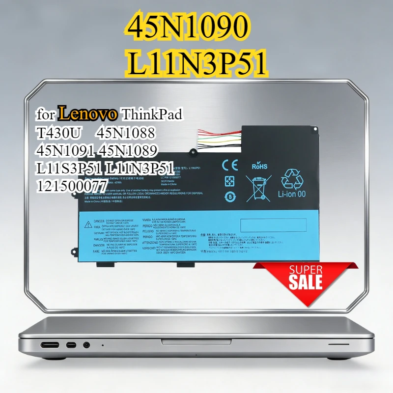 

45N1090 L11N3P51 Laptop Battery for Lenovo ThinkPad T430U 45N1088 45N1091 45N1089 L11S3P51 L11N3P51 121500077 11.1V 4000mAh 45Wh