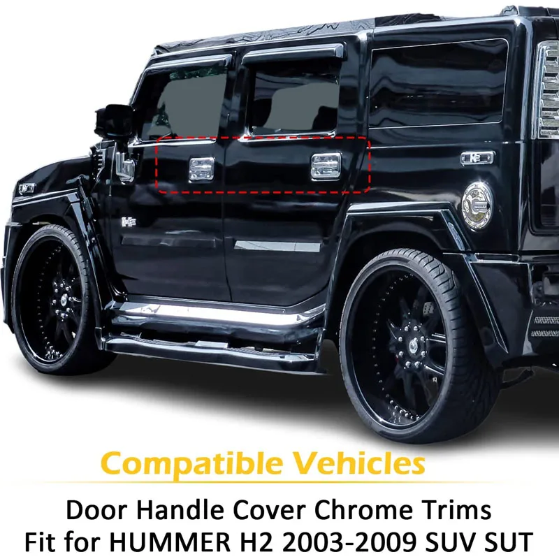 ESUYA Door Handle Cover Chrome Trims Bezel W/Passenger Side Key Hole Exterior Accessories for Hummer H2 2003-2009 SUV SUT