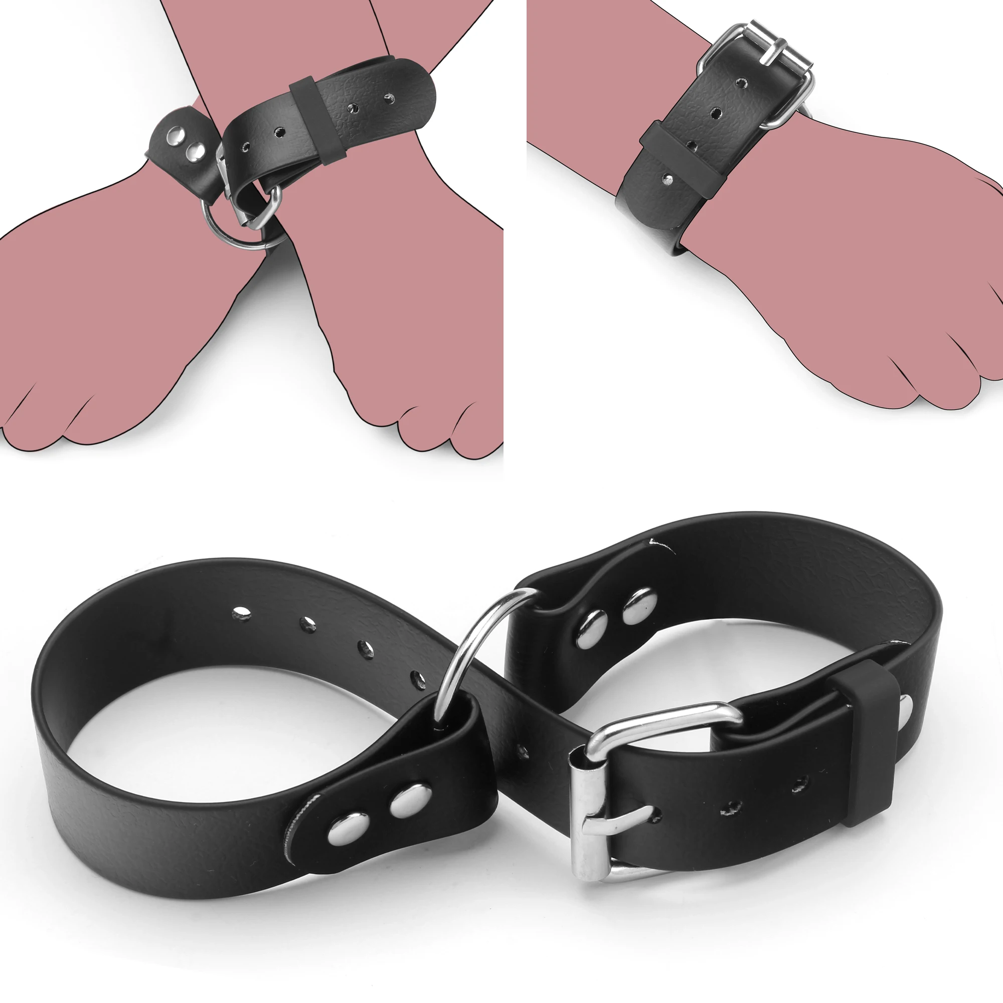 PU Leather Wrist Handcuffs Adjustable Restraint Sex Cuff Secret Shackle Handcuffs SM Bracelet Discreet Leather Restraint Cuffs