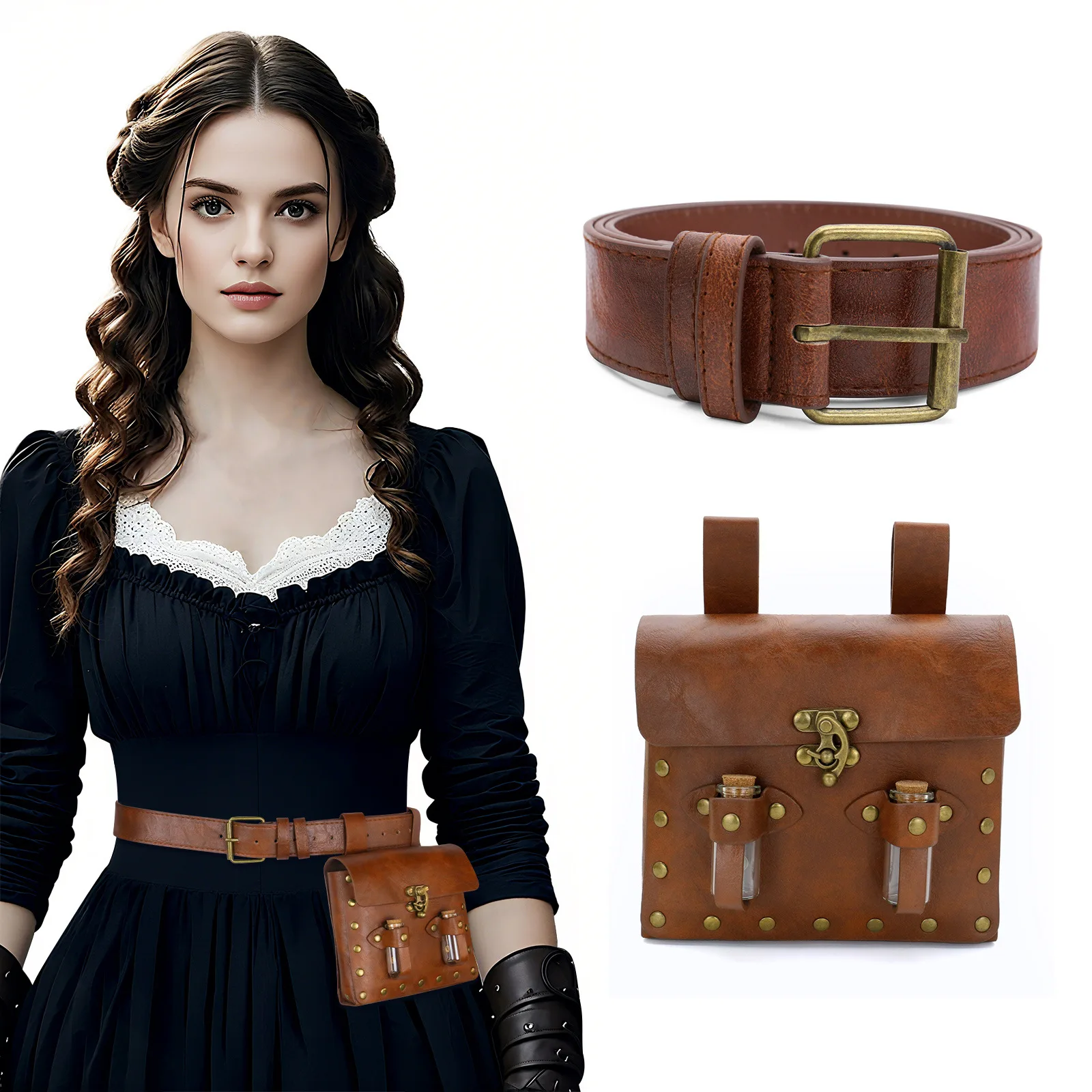 

4Pcs Medieval Belt Accessories Set- Renaissance Viking Pouch&Wizard's Potion Bottle for Halloween LARP Cosplay