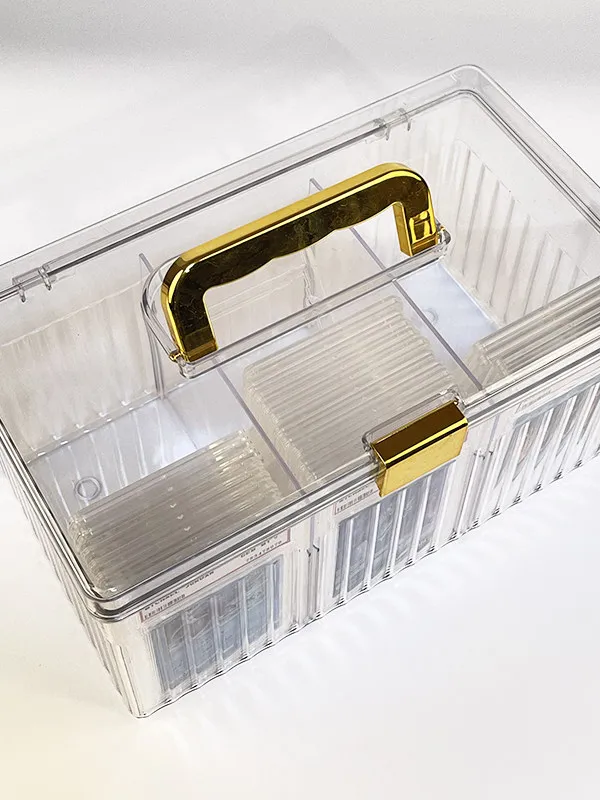 Rating Card Storage Box for Yu-Gi-Oh Star Cards – Transparent Gold Green Blue Orange Two-Square Design – Durable Plastic Constru