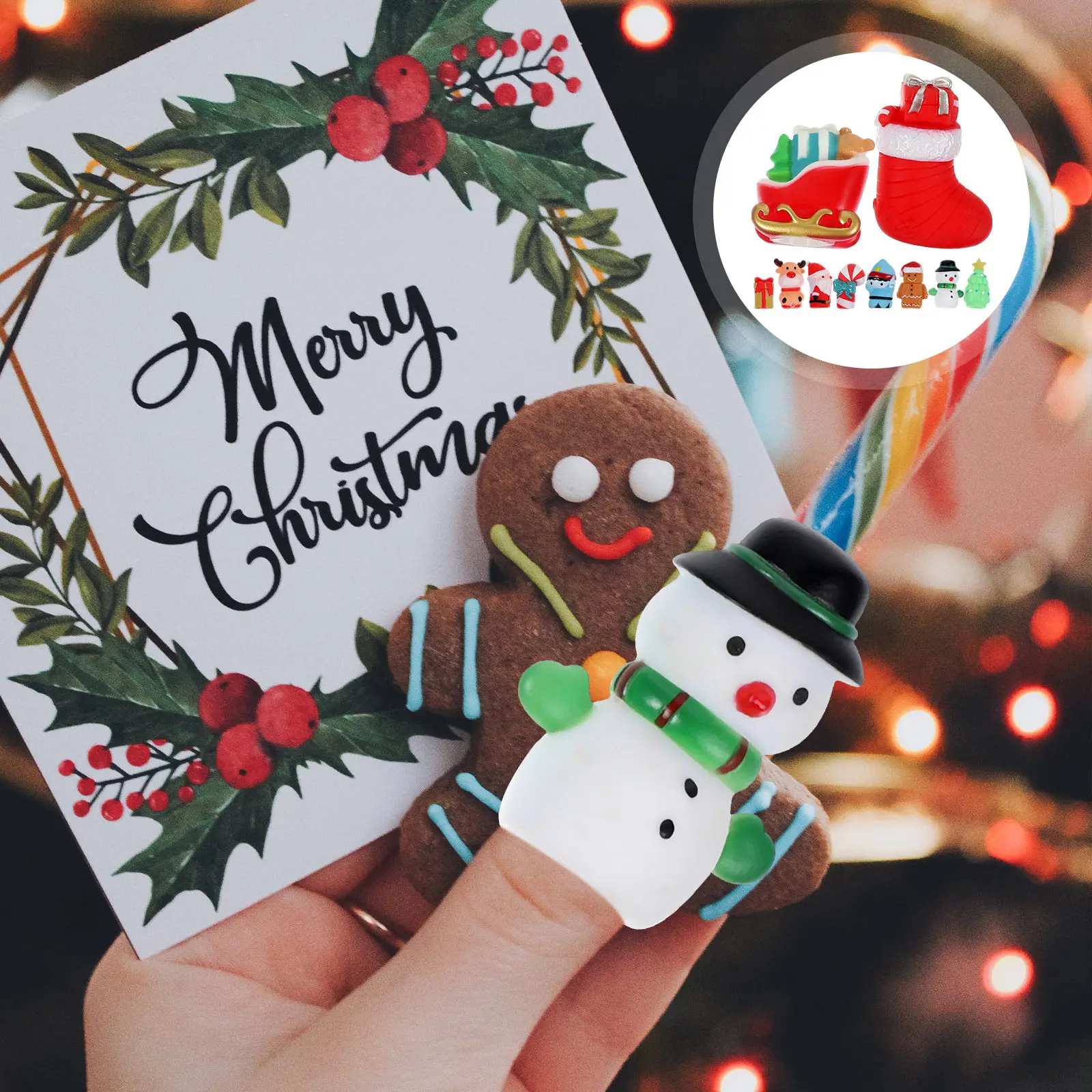 

10Pcs Christmas Finger Puppets Set Silicone Santa Claus Snowman Elk Tree Mini Hand Play for Kids Preschool Creativity Learning