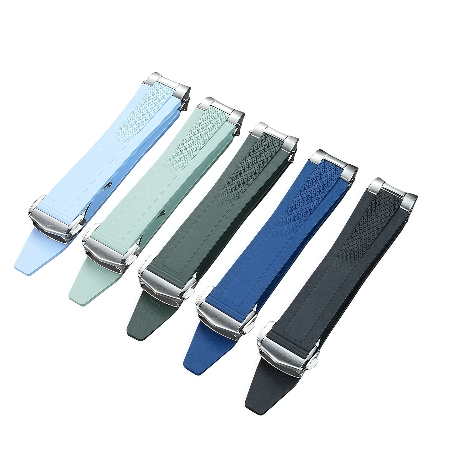 21mm Fluorous Rubber Watchband for Longines hydroconquest L3.781/L3.883.4 Conquest Sports Diving Watch Strap+Metal interface view 6