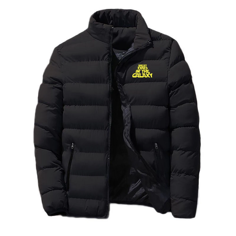 2025 Autumn Winter Best Dad In The Galaxy Print Men's New Stand Collar Zipper Loose Sports Cotton Liner Down Jacket Coat