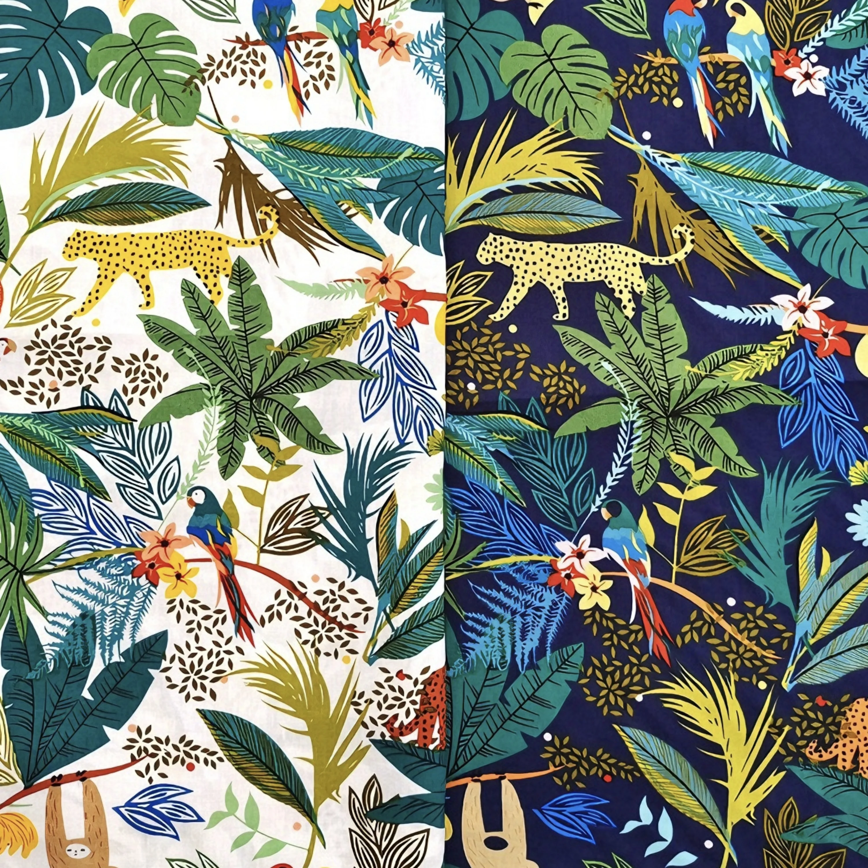 Tropical Jungle Animal Print Fabric Cotton Jungle Leaves Leopard Parrot Pattern Fabric for Sewing Dress Home Decor by the Meter view 2