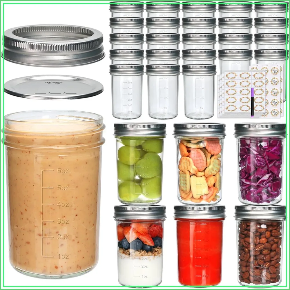30 Pack 8 oz Mason Jars with Lids, Half Pint Clear Glass Canning Jars for Jam, Honey, Spices, Food Storage, Wedding Favors