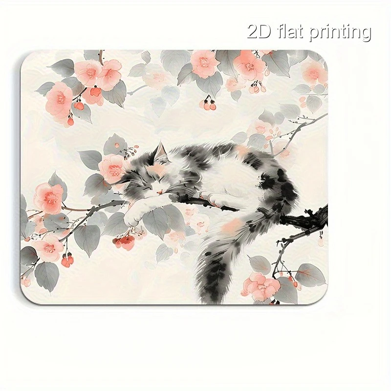 Phalaenopsis 고양이 패턴 사각 마우스 패드, 미끄럼 방지 고무, 내구성, 세탁 가능, 고품질, 게이머 및 기숙사에 적합