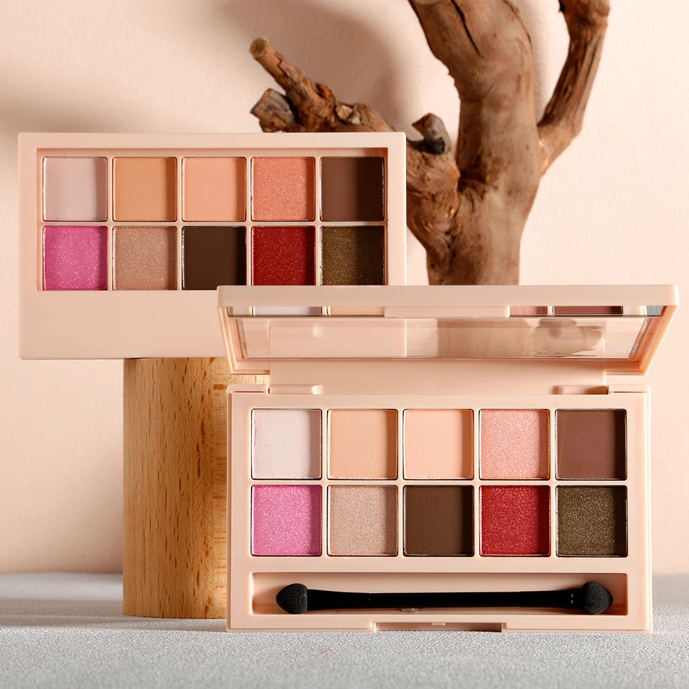 10-color Windowed Plastic Eyeshadow Palette Private Label 14g Wholesale Long Lasting Waterproof Shimmer Makeup Custom Logo