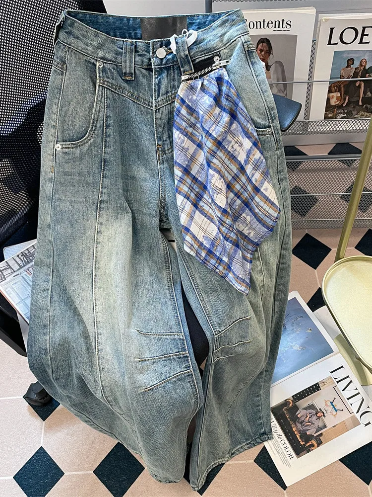 

Мужские джинсы Waed American Denim: весенне-осенние, свободные, прямые, широкие брюки с отстегивающимся полотенцем, с высокой талией, повседневные