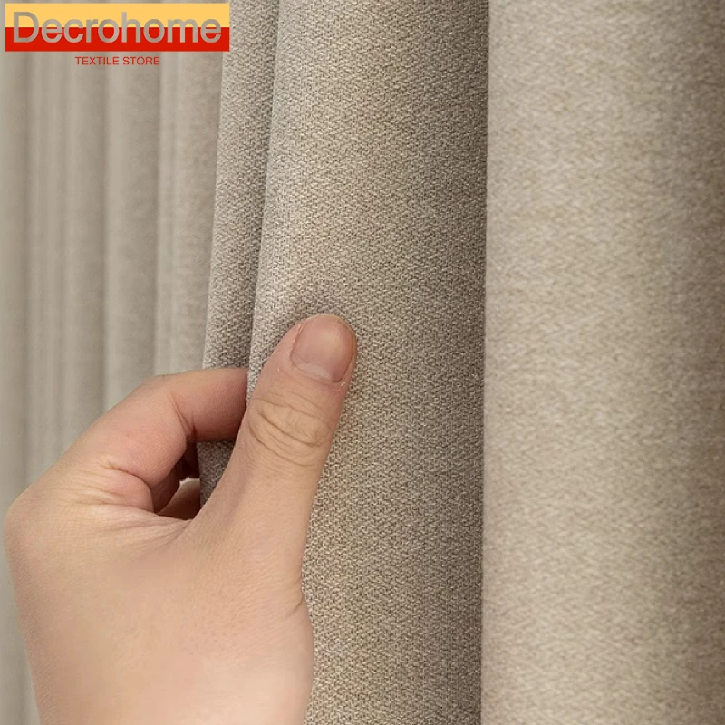 

Japanese Solid Color Cashmere Nylon Thick Blackout Curtains for Living Room Bedroom French Window Partition Curtain Customized