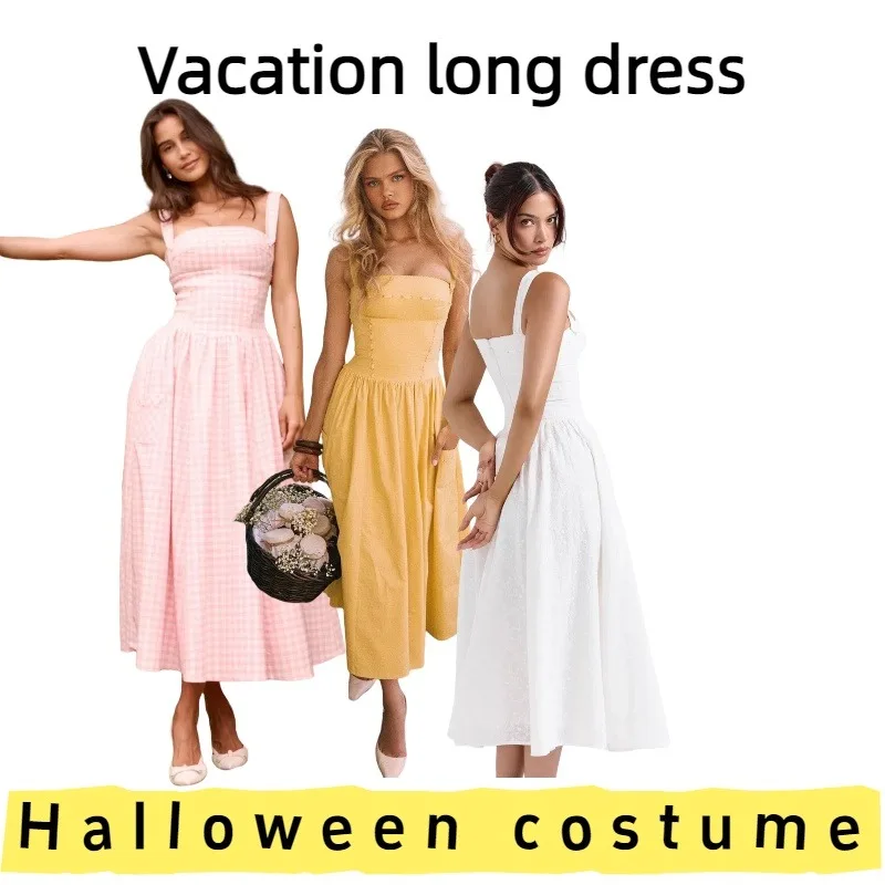 

European American Women's Waist Cinched Maxi Dress for Vacation Summer Trips Beach Getaways Weekend Gatherings