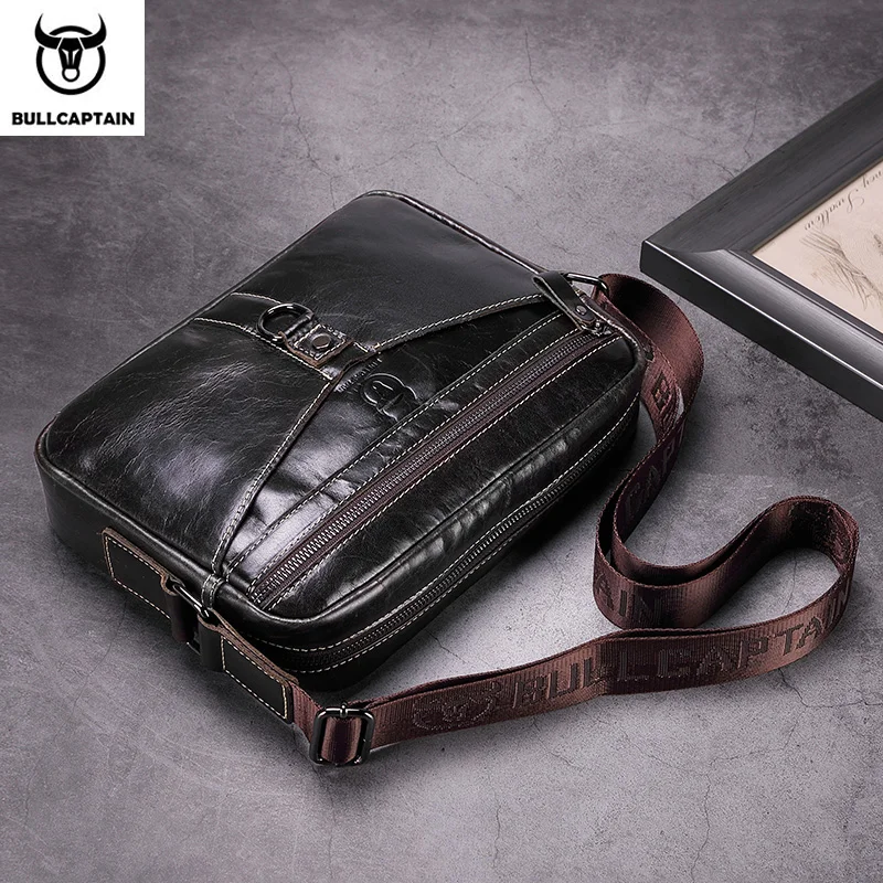 BULLCAPTAIN-Bolso de hombro de piel de vaca auténtica para hombre, bandolera cómoda de gran capacidad, a la moda, novedad de 2022