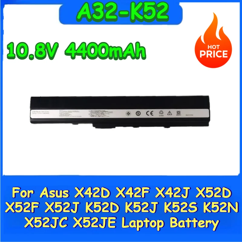 

New Replacement Laptop Battery 10.8V 4400mAh A32-K52 for Asus X42D X42F X42J X52D X52F X52J K52D K52J K52S K52N X52JC X52JE