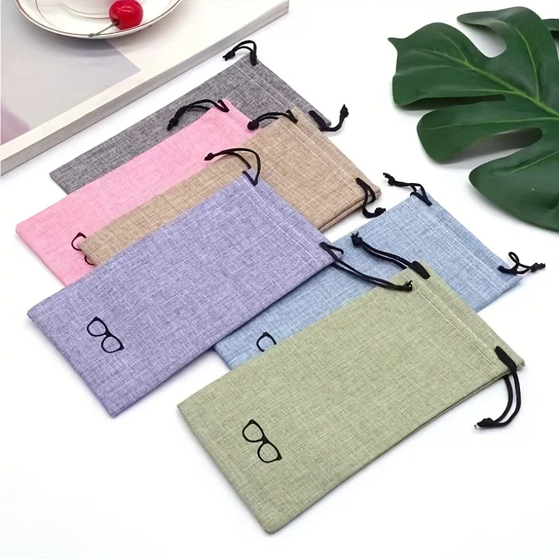 5/10Pcs Portable Linen Fabric Pouch For Sunglasses Bag Multi-Functional Eyeglasses Case Optical Glasses Lanyard Cloth Bags