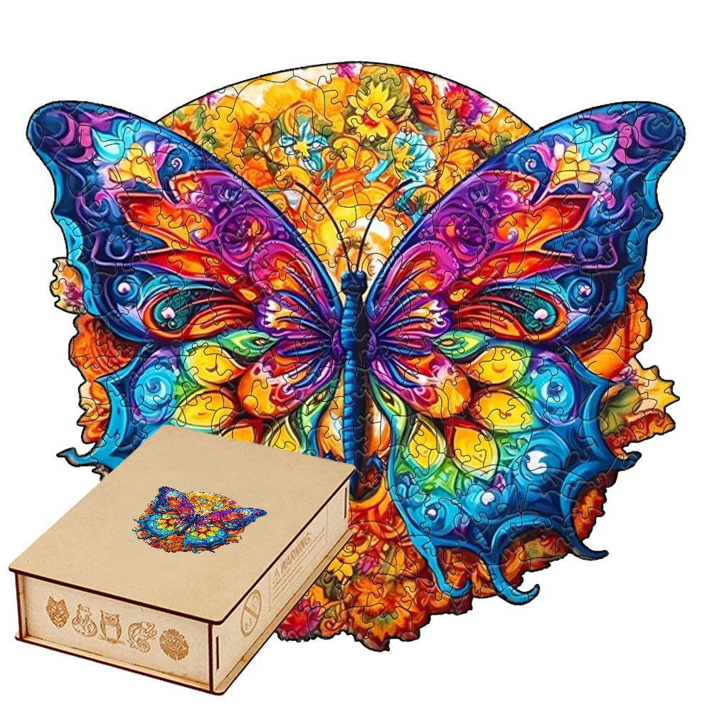 

Vibrant Butterfly 3D Wooden Puzzles for Adults Mandala Floral Shaped Wood Jigsaw Puzzle Brain Teasers Hobby Craft Gift Decor