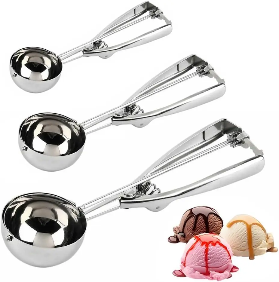 Kit de cucharas para helado, juegos de 3, cucharas para galletas de acero inoxidable, 1,6/2/2,4 pulgadas de diámetro, para cocina, hornear, muffins