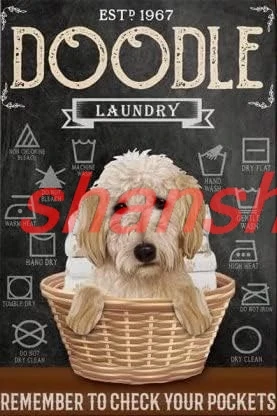 Vintage Sign Metal Tin Sign Golden Doodle Dog Laundry Remember to Check Your Pockets Wall Decor Metal Sign Retro Tin Art De sign