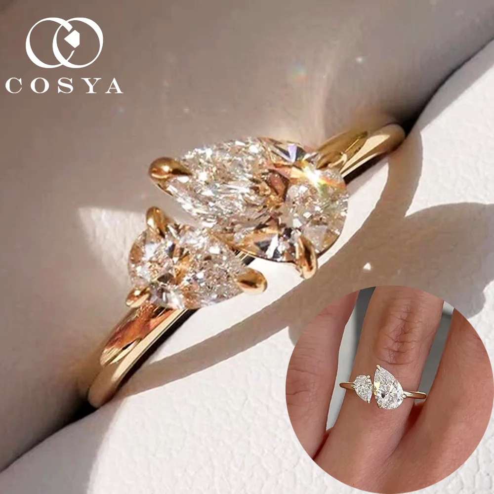 

COSYA 1.5CT Pear Cut 2-stone Moissanite Ring GRA Certified S925 Silver 18K Gold Lab Diamond Wedding Band For Women Jewelry Gift