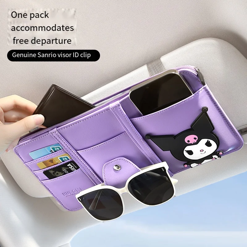 Sanrio Kawaii Hello Kitty Anime Car Interior Decoration Car Sun Visor Multifunctional Storage Clip Car Decoration Glasses Clip