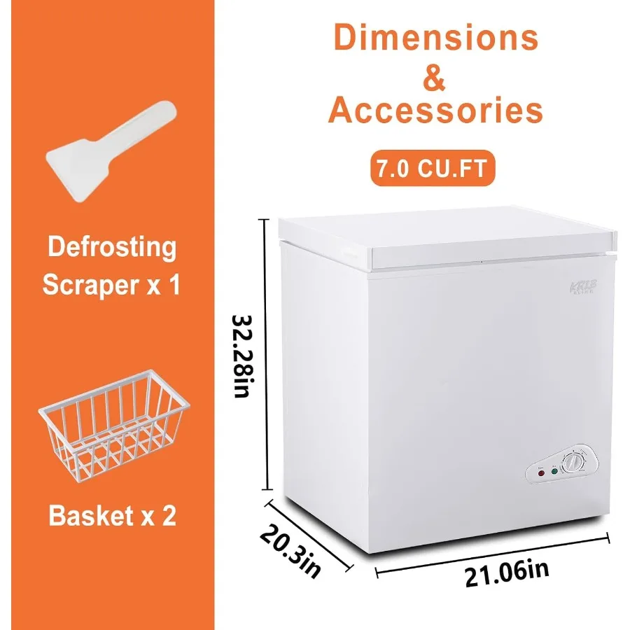 7.0 Cu.Ft Compact Chest Freezer with Removable Basket Top Door Open Freestanding Deep Freezer with 7 Gears Temperature Adjustme
