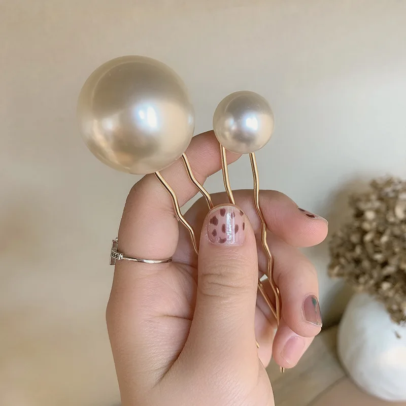 Simple Large Pearl Hair Sticks Bride Wedding Party Hair Clips Fashion Bun Styling Pins Women Hairpin Head Accessories