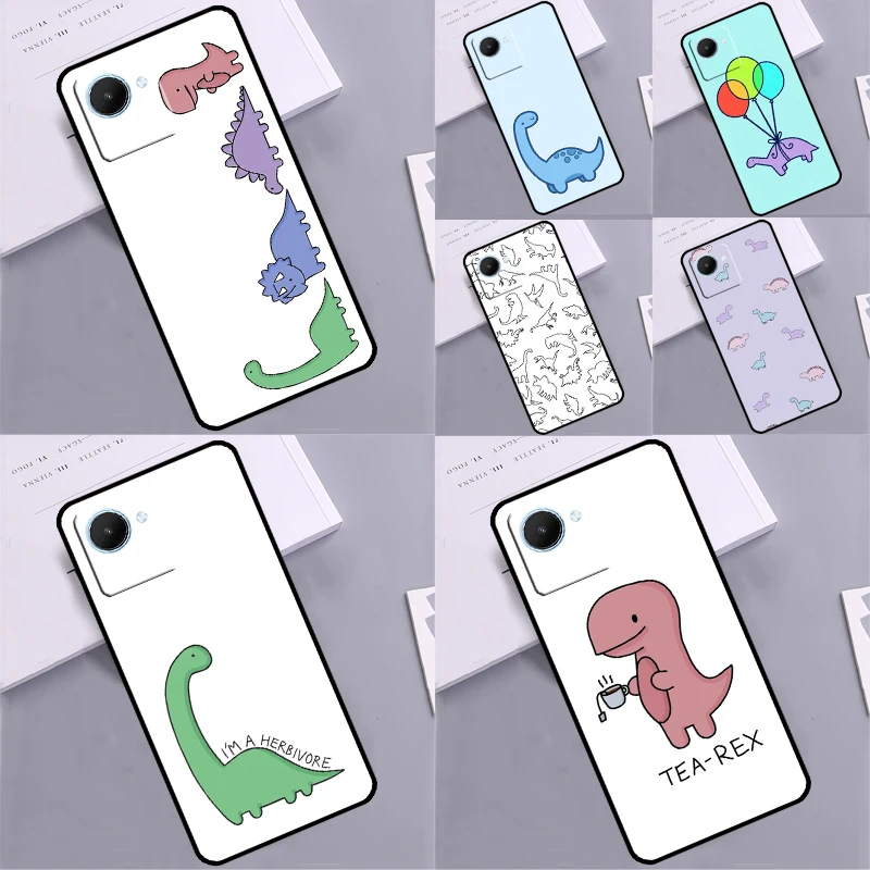 Étui Dino mignon pour Realme GT 6T 6 5 GT7 Pro C67 C75 C61 C55 C53 C51 C21Y C25S 10 11 12 13 14 Pro Plus