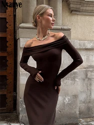 Nsauye Women Vacation Elegant Party Sexy Vestidos Long Off Shoulder Maxi Dress Bodycon Wrap Fashion Club Backless Dress 2024