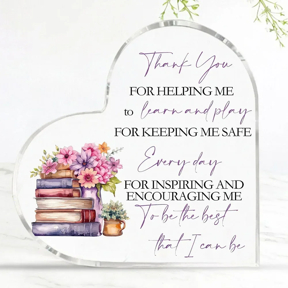 Teachers Appreciation Gifts, Watercolor Book Flower Heart Acrylic Sign Teacher Appreciation Back To School Keepsake Plaque