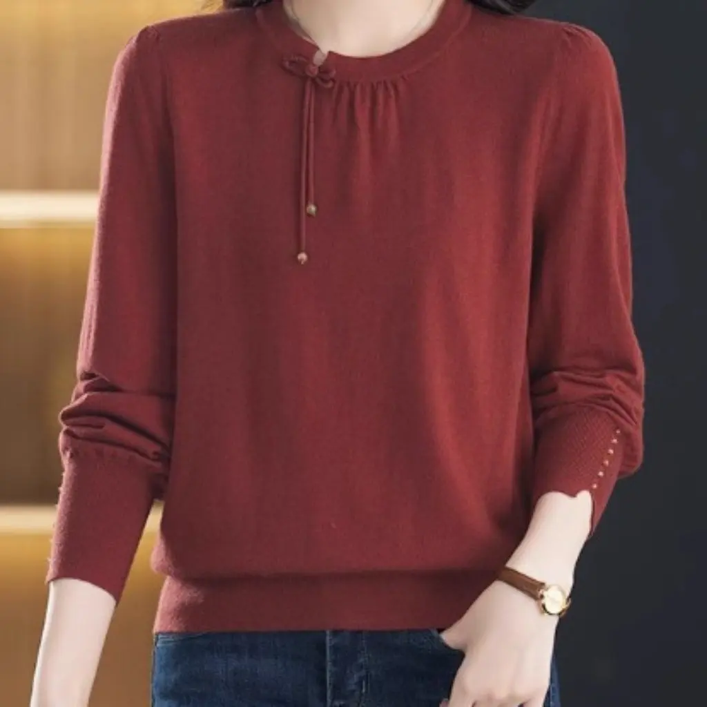 

Women's Superfine Imitation Wool Knitted Base Shirt Thin Spring Autumn Chic Top New Sweater for Autumn And Winter