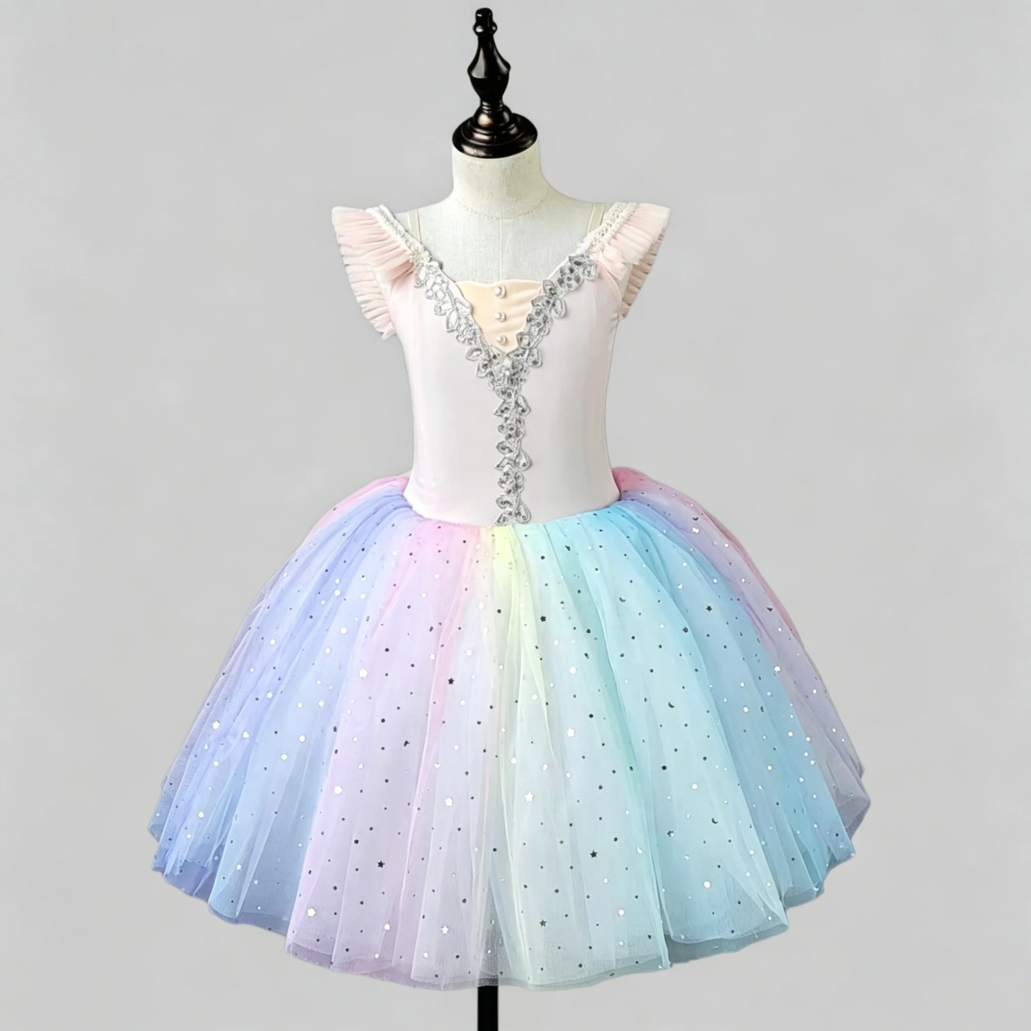

Professional Romantic Tutu Ballet Dress Sequin Colourful Gauzy Ballerina Party Dress Children Girl Ballet Dance Costumes