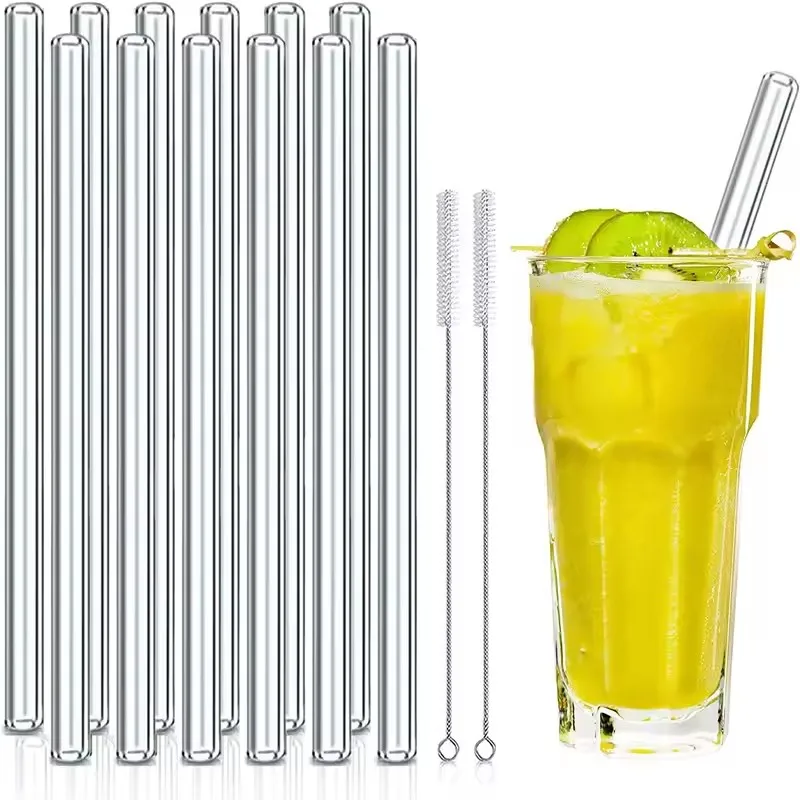 Reusable Glass Straws 20CM 4/8/12Pcs/set Eco Friendly Reusable Cocktail Straw for Smoothies Milkshake Bar Drinkware