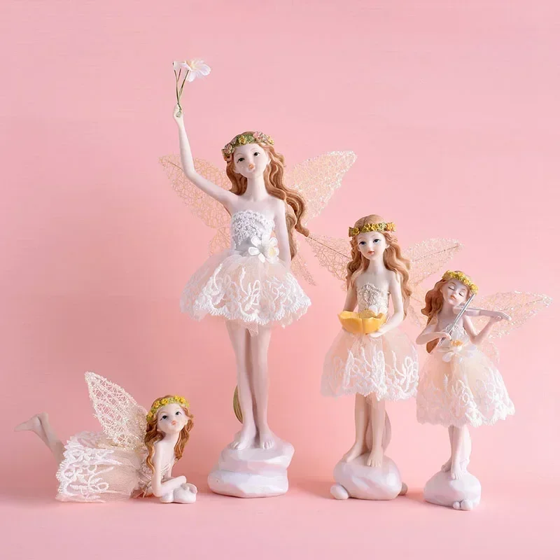 

European Resin Ornaments Angel Flower Fairy Home Livingroom Desk Sculpture Crafts Kid's Room Figurines Decoration Birthday Gifts