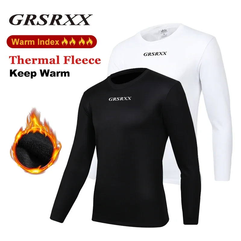 

GRSRXX Winter Cycling Base Layer Thermal Fleece Bike Undershirt Sport Man Long Sleeve First Layer Jersey White Black Keep Warm