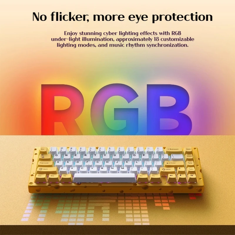 AJAZZ AC067 Cheese Theme Gaming Mechanical Keyboard Aluminum Gasket Hotswappable RGB Esports Wired Gamer Keyboard For Laptop PC