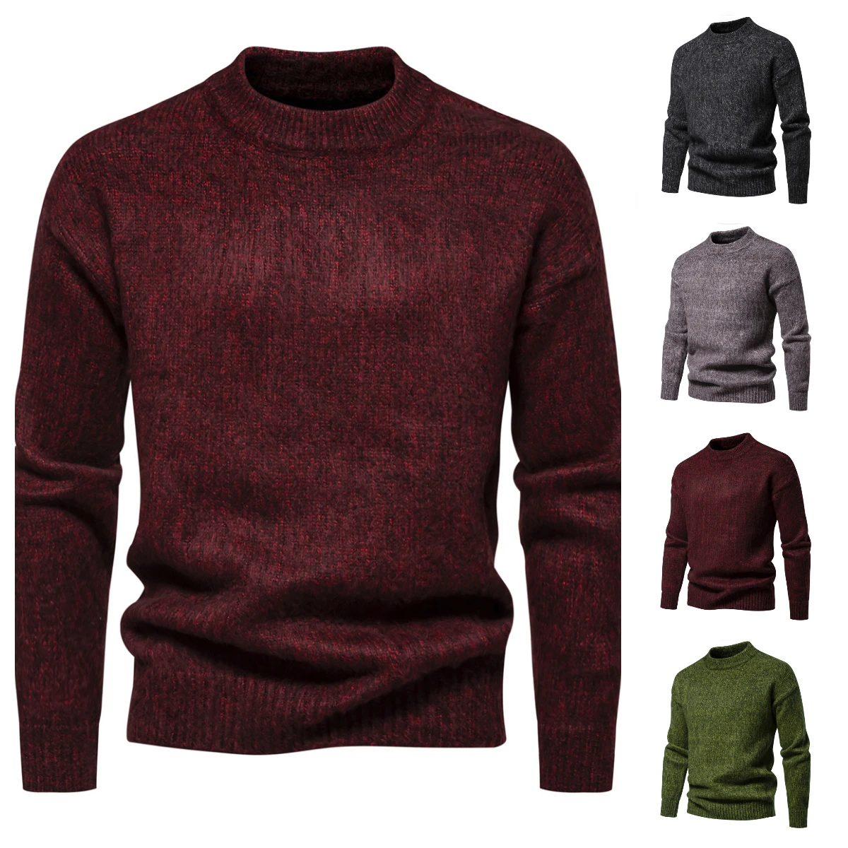 5 Color Men's Solid Color Long Sleeve Tight Cuff Crew Neck Sweater Fashion Casual Comfortable Pullover