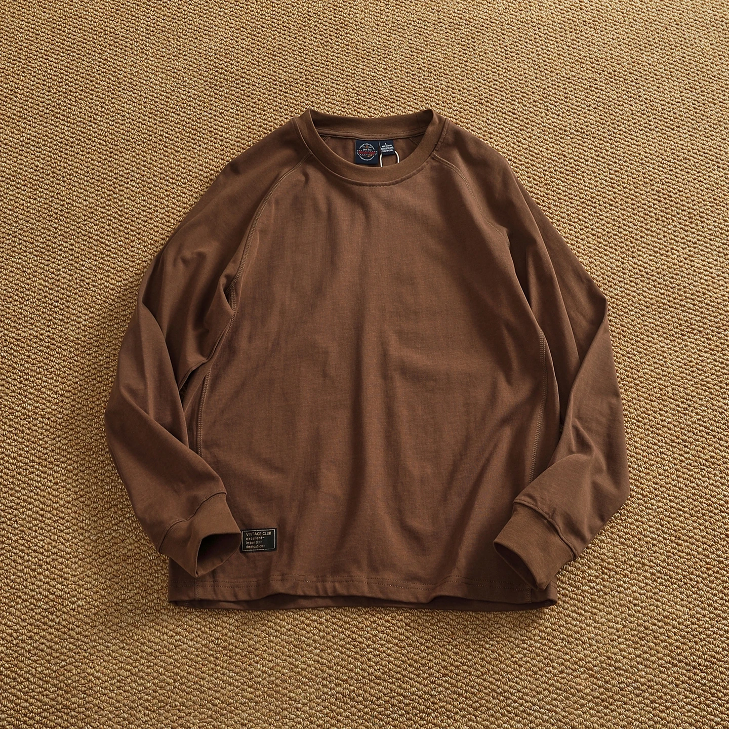 

2025 Autumn New American Retro Raglan Sleeve O-neck Solid Color T-shirt Men's Fashion Simple 100%Cotton Washed Casual Sport Tops