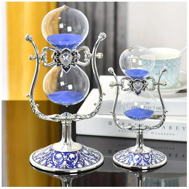 Vintage-Elegant Glass Hourglass Timer – U-Shaped Design with Hand-Carved Metal Bracket | Decorative Sand Timer for Living Room, Office & Study | No Batteries or Electricity Required | Thoughtful Gift for Valentine’s Day, Anniversaries & Everyday Moments