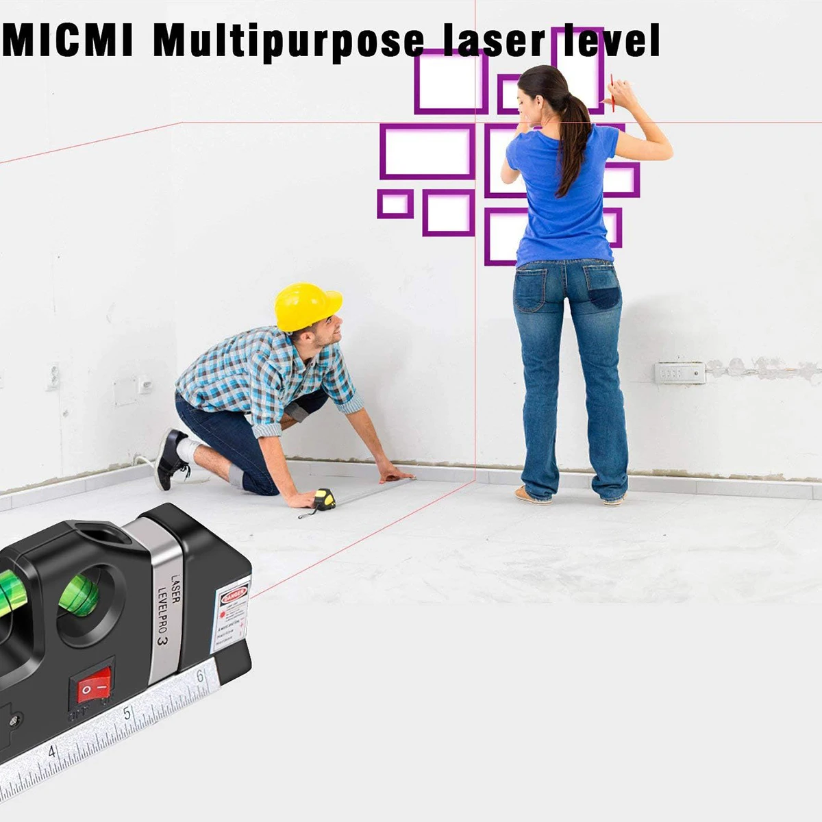 Laser Level, Multipurpose Line Tool and Tripod Standard Cross Line Laser Leveler for Picture Hanging, Cabinets, Tile Walls