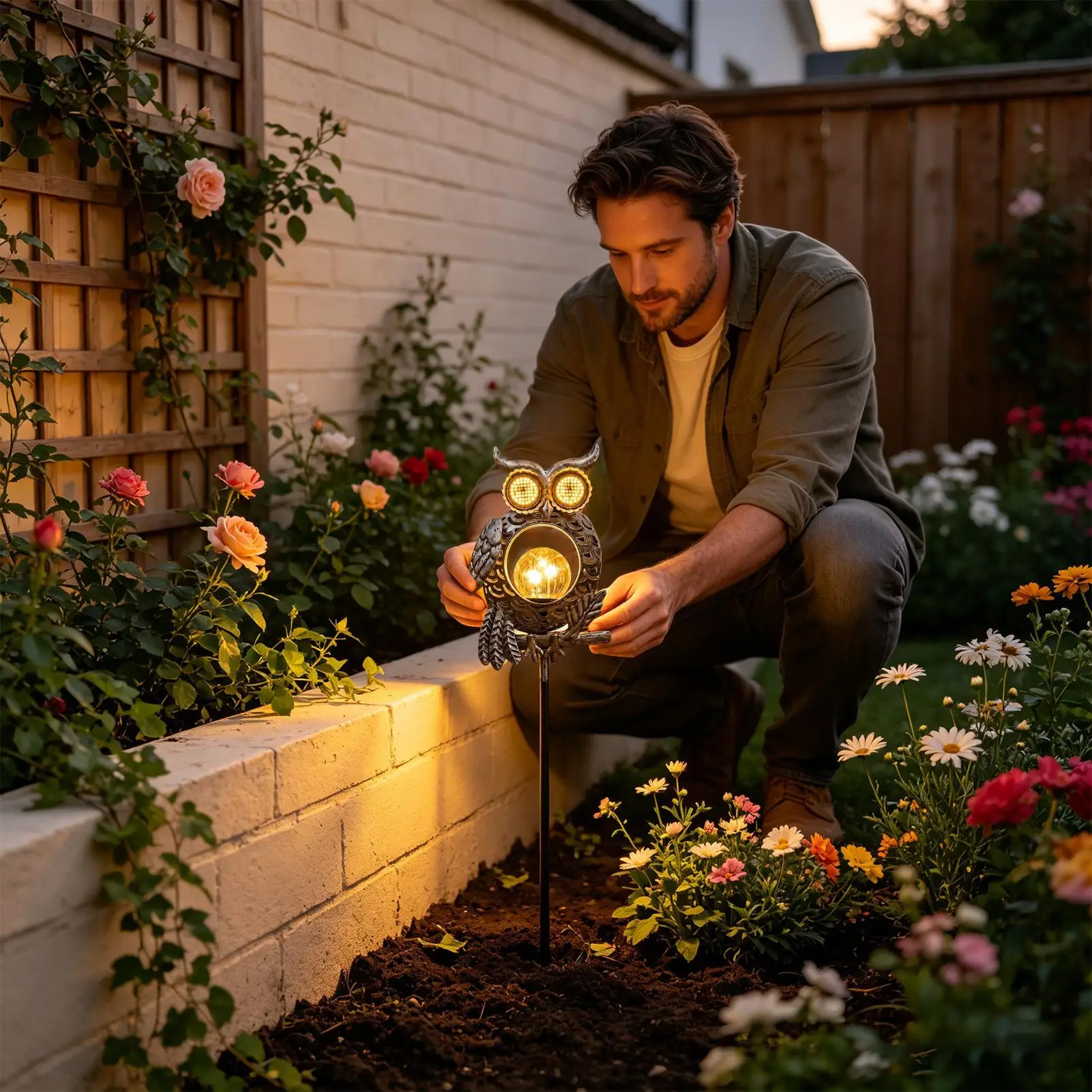 Solar Owl Light IP65 Waterproof Metal Funny Blinking Yard Art Bird Yard Stakes Patio Decor For Lawn Pathway Porch Backyard