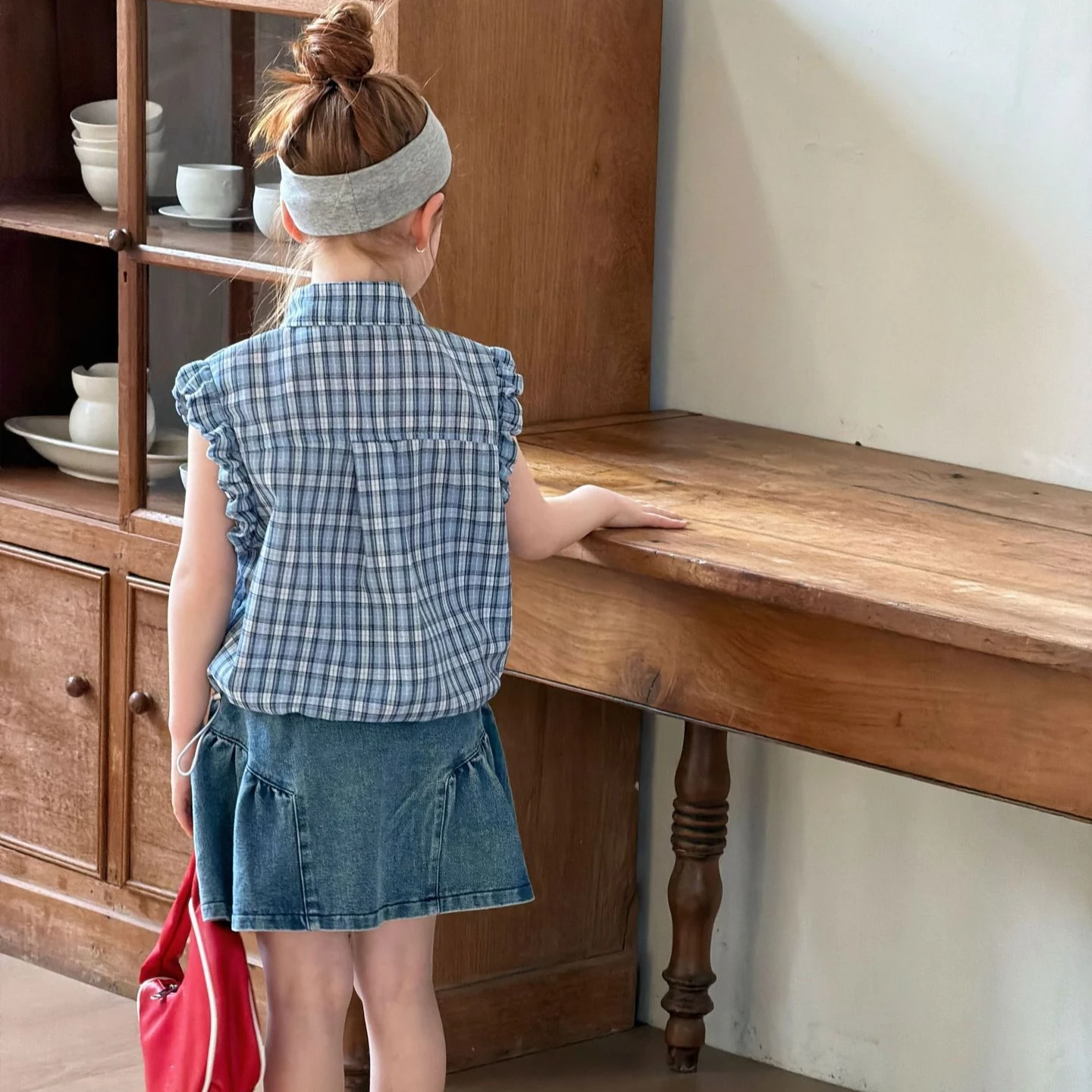 Girls T-shirt 2026 Spring and Summer New Childrens Clothing Korean Style Girl Baby Fashion Sleeveless Frilly Short Plaids Shirt - view 5