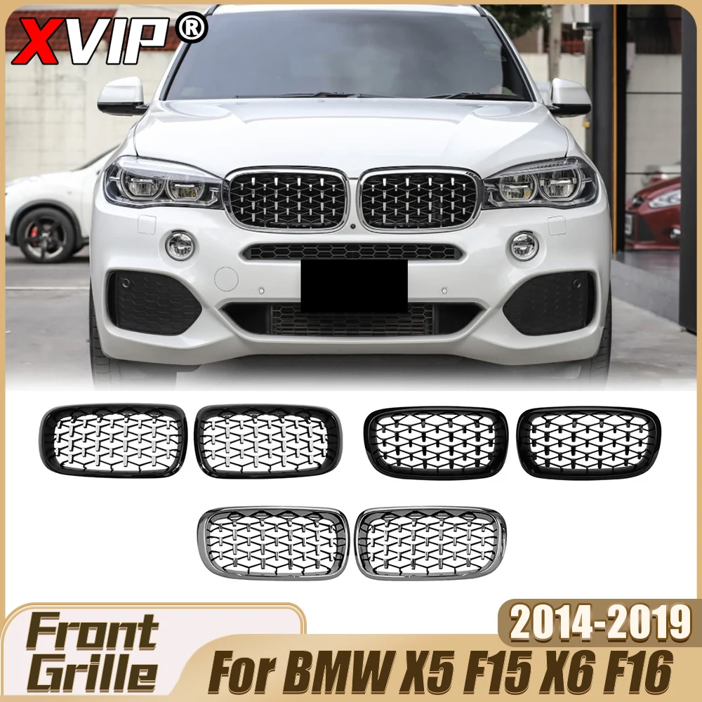 

XVIP Glossy Black Diamonds Style Racing Grille Chrome Silver Bumper Grille Upper Grille For BMW X5/X6 F15/F16 2014-2019 Facelift